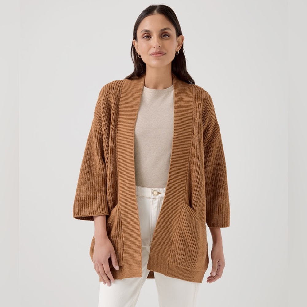 Pact Organic Cotton Women's Camel Luxe Knit Open Coatigan SZ XL/XXL New W/ Tags!